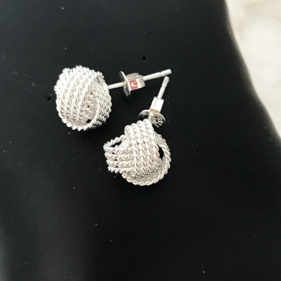 Silver Plated Knot Stud Earrings - Picture 4 of 4